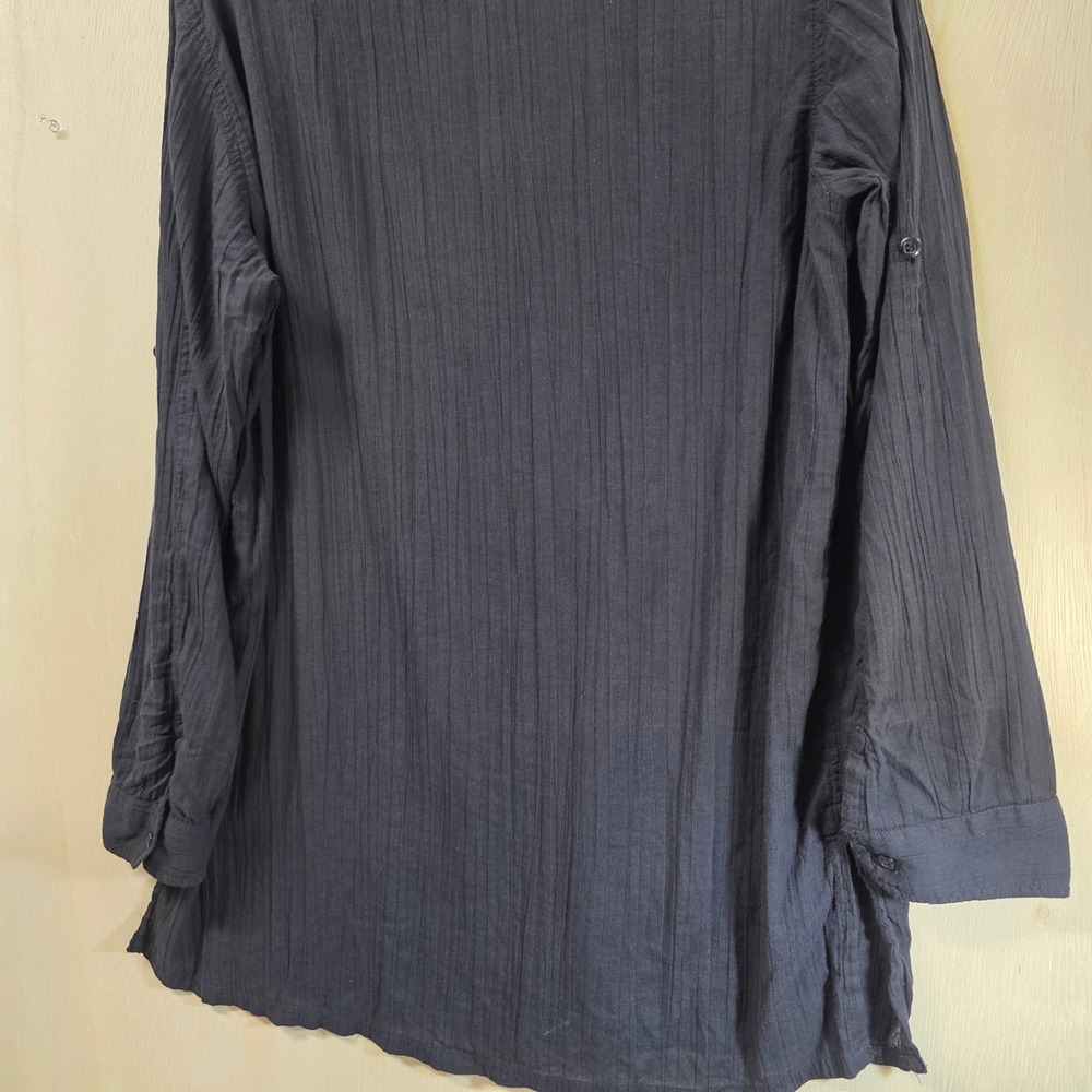 Lauren Ralph Lauren Black Cotton Gauze Roll Tab Beach Cover Up Shirt Medium - Picture 10 of 15